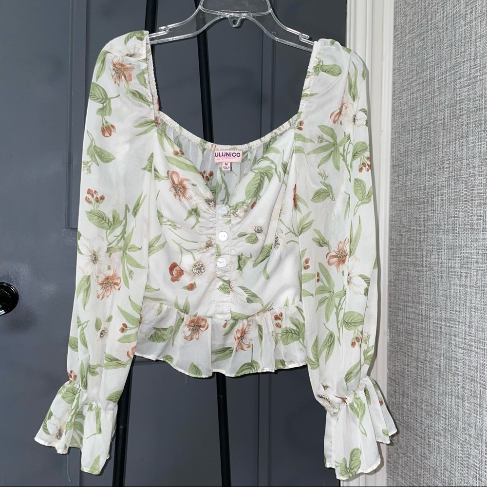 Floral off the shoulder sheer top